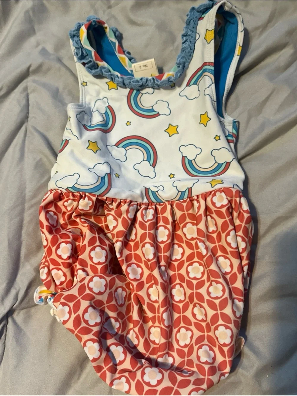 Wild Flowers Baby Girl Rainbow Cloud Swimsuit with Ruffles Size 2